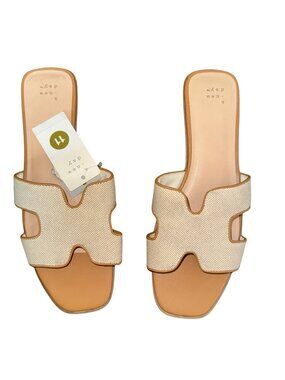 A New Day H Style Slide Sandals Size 11 Beige Raffia H Strap Flat